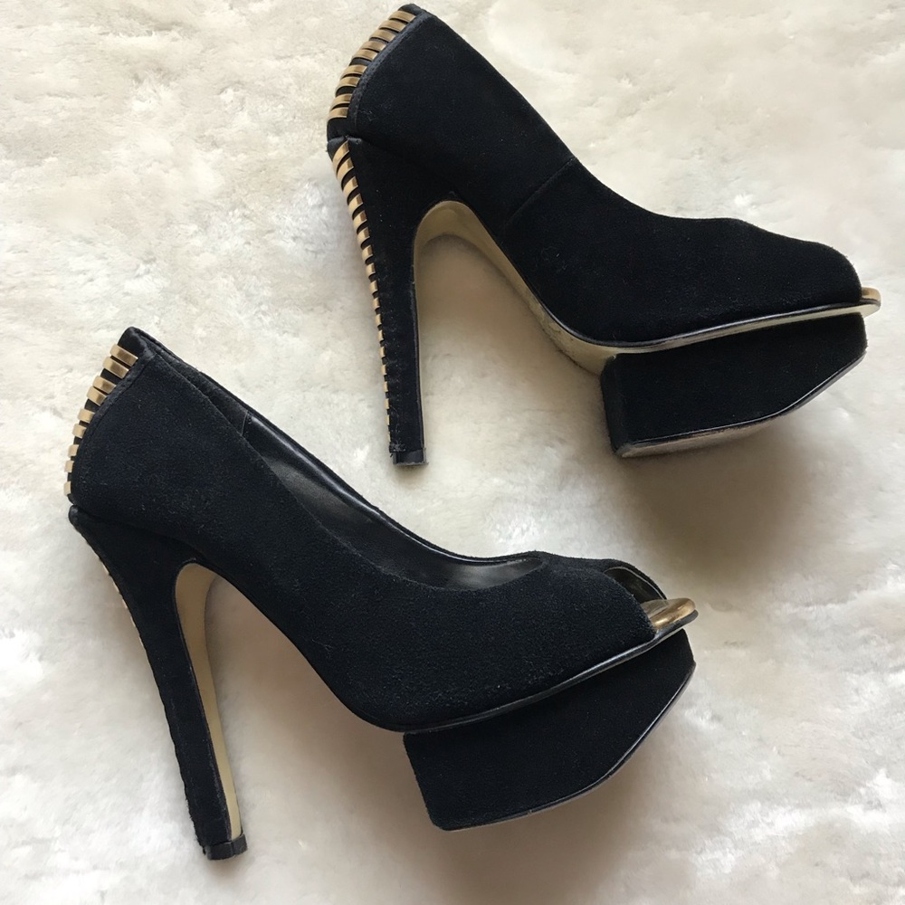 bebe Black peeptoe platforms heels - Picture 2 of 5
